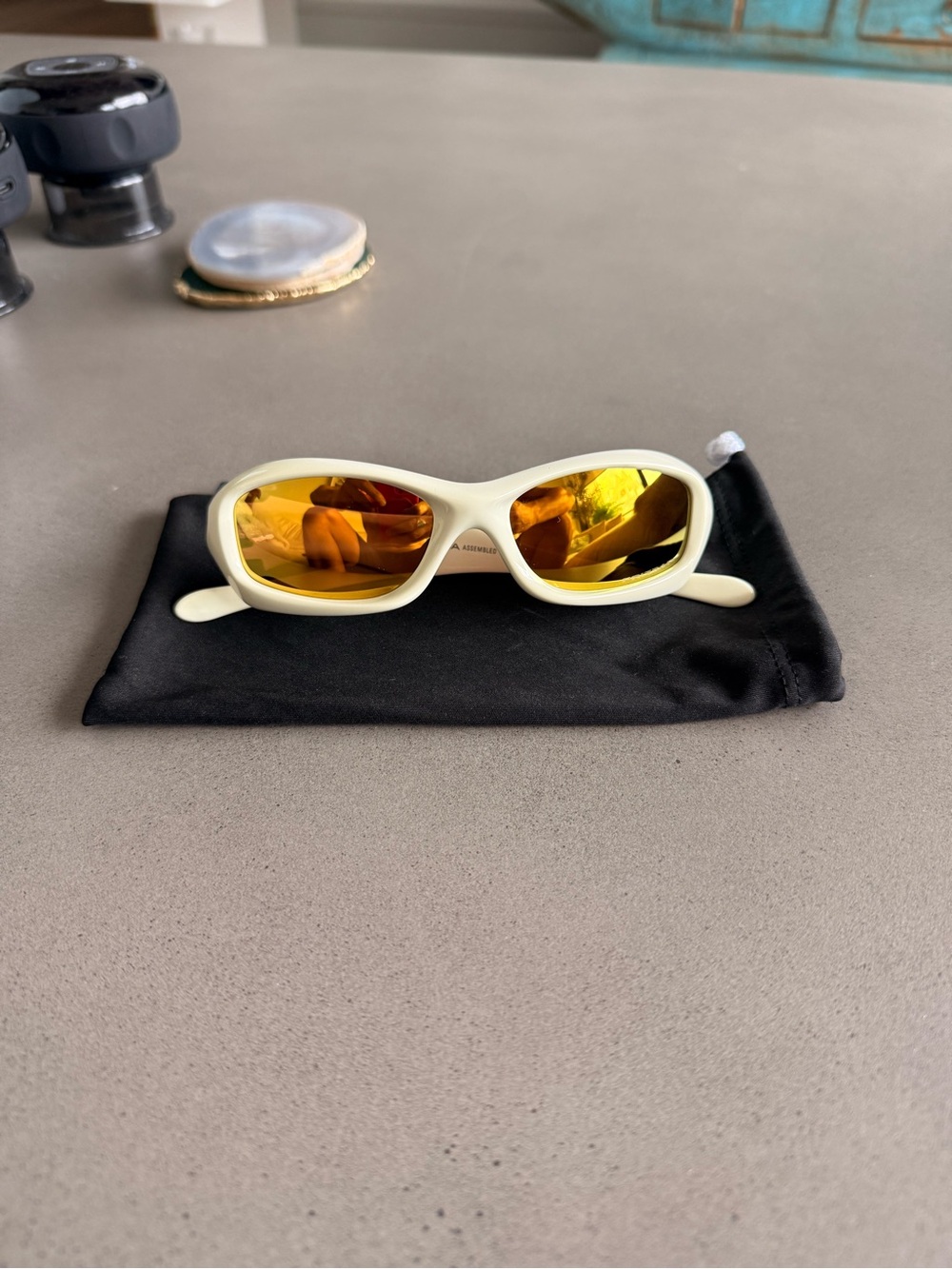 Oakley White Frame Sunglasses with Gold Mirror Lenses